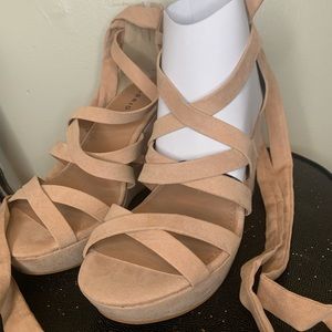 9.5 Torrid Tan/Nude Lace-Up Wedge Heels